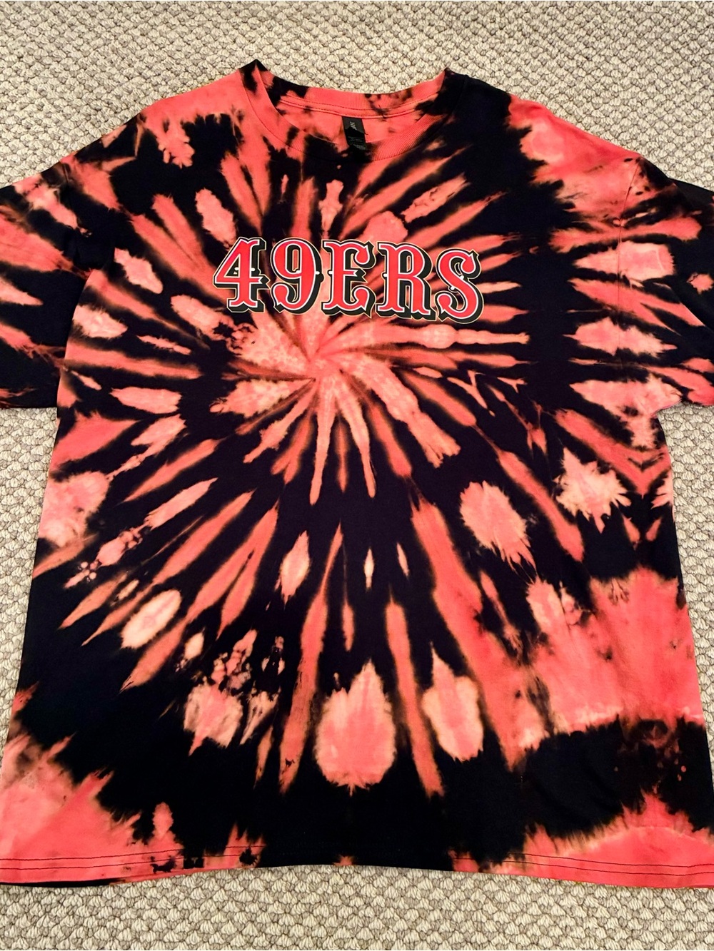 Men’s Custom XL NFL SF San Francisco 49ers Bleached Black Red Tie Dye Shirt